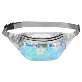 DTGN Sequined Fanny Pack for Women, Cute Waist Belt Bag, Crossbody Bag Water Resistant Fashion Small Bum Bag with Adjustable Belt for Running Hiking Shiny Green Star
