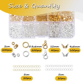 Bmeigo 583pcs Jewellery Making Kit Gold Silver, Lobster Clasps, Open Jump Rings, Crimp Ends, Extended Chains, Spacer Beads, Jump Ring Opener, Pliers, Clamp for Bracelets Necklaces Making Crafts DIY