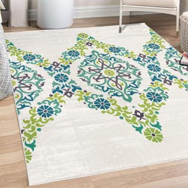 Lunarable Ethnic Decorative Rug, Ottoman Mosaics in Tones Royal Revival Victorian Palace Inspired Retro Print, Quality Carpet for Bedroom Dorm and Living Room, 4' X 5' 5", Sea Blue