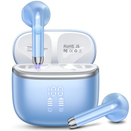 Bluetooth Headphones, Wireless Bluetooth 5.4 In-Ear Headphones with 4 ENC Noise Cancelling Mic, 40H Playtime with LED, IP7 Waterproof In-Ear Earphones for Work/Study/Leisure, Blue 2025