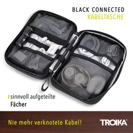 TROIKA Cable Bag with 2 Zip Compartments Black Connected - 2 Inner Compartments with Mesh Pockets and Elastic Bands for Accessories (Every Day Carry) - Pen Loop - Tarpaulin - Black, black, Modern