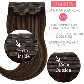 Loxxy Invisible Clip in Hair Extensions Human Hair Silky Straight Natural Black Mixed With Chesnut Brown Thick Seamless Real Hair Extensions Clip in Human Hair 110g 6Pcs 20Inch R1B-1B/6A