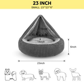 SIWA MARY Small Dog Bed with Attached Blanket, Cozy Donut Cuddler Anti-Anxiety Hooded Pet Beds Calming Cave Bed. Orthopedic Round Puppy Beds for Dogs or Cats Washable, Anti-Slip Bottom, 23inch