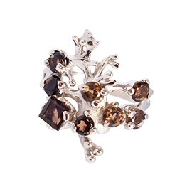 Natürlicher Rauchquarz Edelstein 925 Sterling Silber Krappenfassung Cocktail Ring -4018A, Edelstein, Rauchtopas