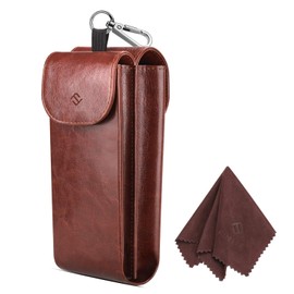 Fintie Double Eyeglass Case with Carabiner Hook, Portable Vegan Leather Eyeglass Case with Scratch Protection, Sunglasses Pouch, Braun