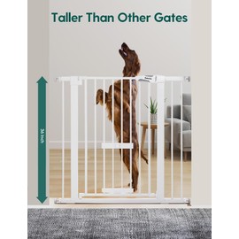 BABELIO 36 Inch Extra Tall Baby Gate with Cat Door, 29-48" Metal Pet Door for Stairs, Doorways, Auto Close, Easy Walk Thru,White