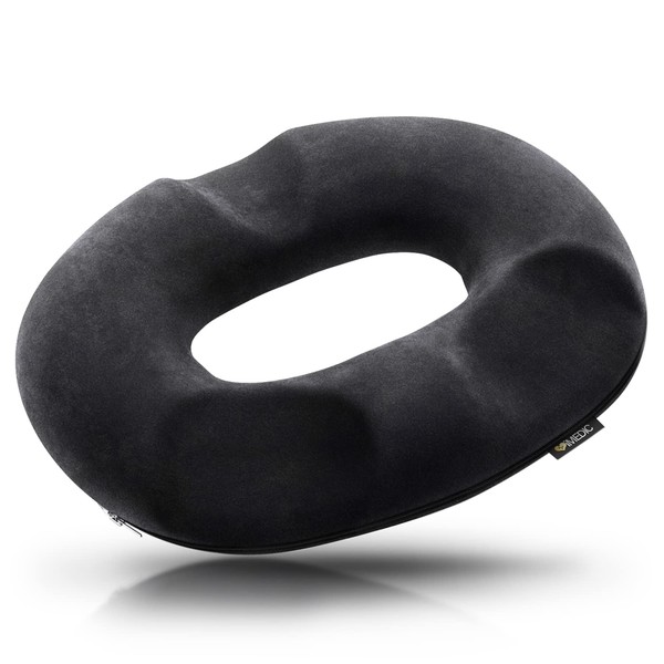 iMedic Donut Cushion for Women - 1x Black Seat Cushion for Haemorrhoids & Postnatal Pain - Memory Foam Office Chair Cushions - Pressure Cushion for Back Support - Coccyx Cushion for Tailbone Pain