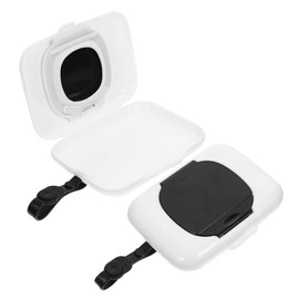 STOBAZA 2Pcs Portable Wipes Dispenser Container Travel Wipes Case for Easy Storage and Use Refillable Wet Tissue Holder for Strollers and Cribs Black