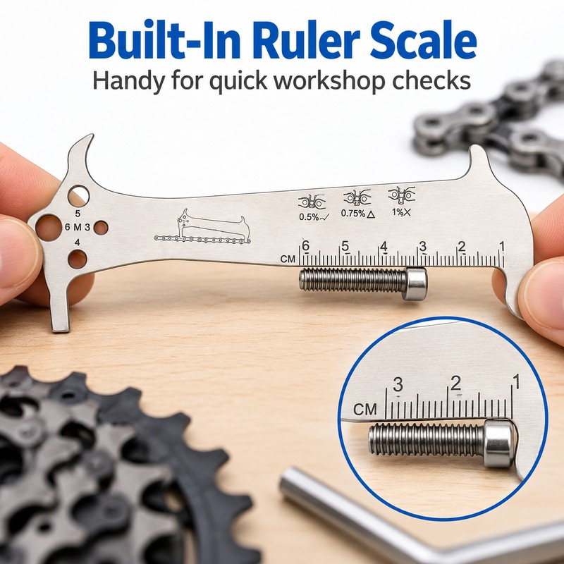 Bicycle Chain Wear Gauge – Stainless Steel Multi-Function Measurement Tool