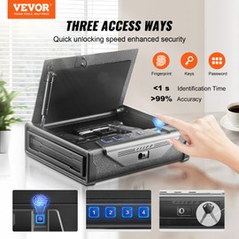 VEVOR Gun Safe for Pistols, Biometric Gun Safe with Three Quick Access Ways of Fingerprints, Passwords and Keys, Handgun Safe for 1 Pistol for Home, Bedside, Nightstand, Wall