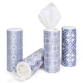 Car Tissue Holder with Facial Tissues Bulk,4 tubes Car Tissues with Lotion, Round Tissue Holder for Car, Travel Tissues for Car Cup Holder, Perfect Fit Car Tissue Box,Car tissues Cylinder
