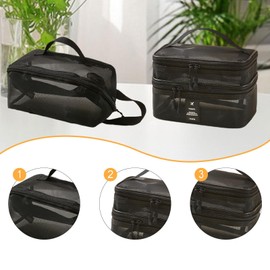 perfeclan 2 Stücke Mesh Make -up -Bag Pinsel Organizer Haarzubehör Tasche Reisetasche Organizer Reisen Essentials für Fitnessstudio Outdoor, Schwarz