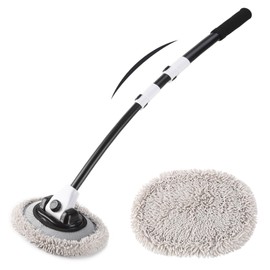 15° Curved Car Wash Brush with 43" Telescopic Handle – Microfiber Chenille Car Wash Mop for RV, SUV, Truck & Boat – Soft, Scratch-Free Extendable Cleaning Tool (White&Black)