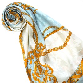 Lorenzo Cana Luxury Silk Scarf Damask Women's Scarf 100% Silk Woven Printed 88 cm x 88 cm Opulent Baroque Pattern Scarf Neckerchief 89135, blue