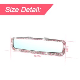 Car Bling Rearview Mirror, Rhinestones Crystal Diamonds Rear View Mirror with HD Glass, Universal Clip-on Rear View Mirror for Cars, Vehicles, SUVs, Car Accessories for Women Girls (Pink)