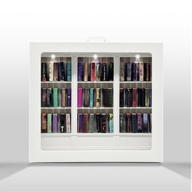 PULLING SKIRT Anxiety Bookshelf Ornament - Miniature Book Library with 54 Magnetic Books, Top Lighting. Shake Away Your Anxiety. Perfect Home and Office Decor for Book Lovers. (White)
