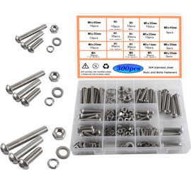 HVDHYY Screws and Nut Set M5 M6 M8 Round Head Hexagonal Screws DIN 933 A2-70 Stainless Steel Threaded Screws Washers Nuts and Bolts with Reusable Storage Box 310 Pieces
