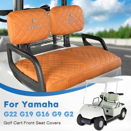 CHENGWEI Golf Cart Seat Covers Fit Yamaha G22 G19 G16 G9 G2,Vinyl Leather Yamaha Front Seat Cover Fit Standard Seat Cushion,No Stapler Needed Replacement Seat Cover with Pockets(Orange)
