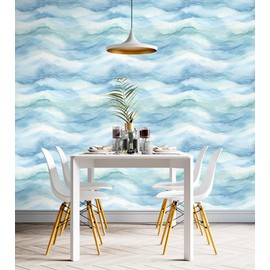 HAOKHOME Peel and Stick Wallpaper Wave Wall Paper Coastal Removable for Bathroom Blue Contact Paper 17.7in x 9.8ft