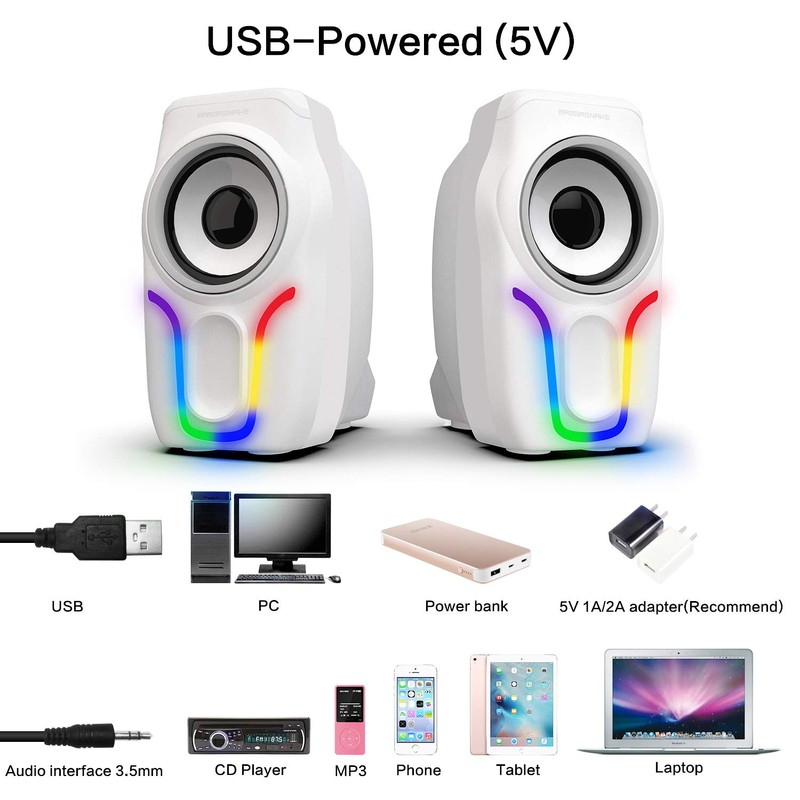 MAMBASNAKE Computer Speakers, 2.0 USB Powered PC Speakers Stereo Volume