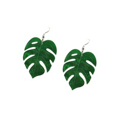 Acrylic Resin Tropical Green 3 Palm Leaf Plant Drop Dangle Earrings monstera Leaves Layered for Women Summer Holiday Beach Jewelry-A