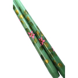 Unique Decorative Hand Painted Pink Poinsettias with Gold Accents Emerald Green Christmas Taper Candles Shabby Chic Holiday Dinner Table Centerpiece Decor