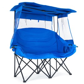 DoCred Double Camping Chair with Canopy, Folding 2 Person Seat, Portable Outdoor Loveseat with Shade, Oversize Camp Chair for Beach, Lawn, and Outdoor Activities