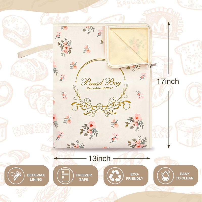 Stnopw 2-Pack Reusable Beeswax Bread Bags, 17"x12" Large Square Cotton