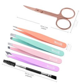 TsMADDTs Juego de 6 pinzas para mujer, pinzas para cejas con tijeras curvadas para cabello encarnado, herramientas de belleza diarias con estuche de v