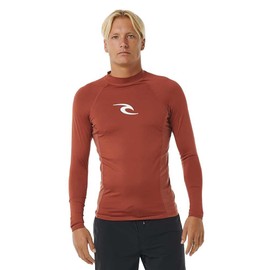 RIP CURL Mens Waves UPF Performance Long Sleeve Rash Vest Top - Red - UV Sun Protection and SPF Properties