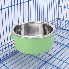 Crate Dog Bowl, Removable Stainless Steel Water Food Feeder Bowls Hanging Pet Cage Bowl Cage Coop Cup for Dogs Cats Puppy Rabbits Bird and Small Pets (Small (Pack of 2), Round (Green+Pink))