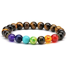 Senlinmu Tiger Eye Stones 7 Chakra Beads Yoga Balancing Reiki Meditation Bracelets, 7 inches, Stone, Bead, 7 pouces, Stone, Pearl