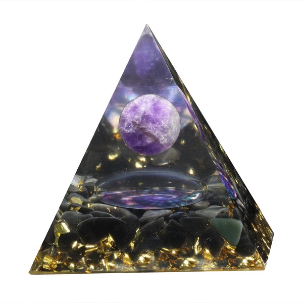 KYEYGWO Positive Energy Pyramid Stone with Reiki Healing Amethyst Crystal