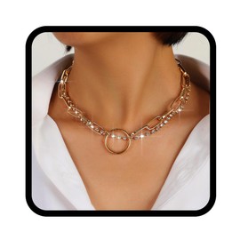 TWINKLEDE Circle Pendant Necklaces Gold Chocker Necklace Dainty Twist Chunky Chain for Women