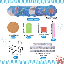 Beadthoven 8 Pieces Diamond Painting Coasters with Holder, Nightfall Ocean Theme, Diamond Art, Cup Mat Sets with Tools for DIY Cups Drinks Desktop Decorations