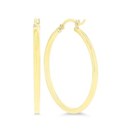 14k Yellow Gold Solid 2mm Tube Classic Polished Hoop Earrings, 2x30mm