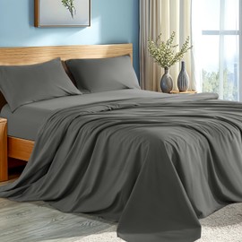 Shilucheng Queen Size Sheet Set - Breathable & Cooling Hole Structures Cotton Bed Sheets - Soft 600 Thread Count Cotton Sheets - 16 Inch Deep Pockets - 4 Piece (Dark Grey)