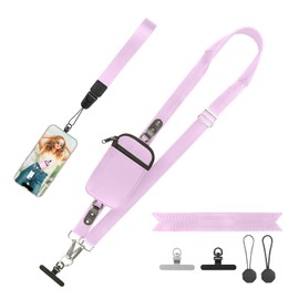 YFWE Clip and Go Strap for Phone With Wallet Crossbody (Detachable RFID Blocking Wallet) - Adjustable Phone Lanyard Crossbody with 360° Rotatable Tether Tabs for All Phones (Purple)