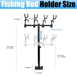 Aluminum Fishing Rod Holder for Boat,Fishing Boat Accessories with Replacement Mounting Plate,PVC Coated Steel Wire Fishing Pole Holders for Ship,Yacht,360°Rotation(Black)