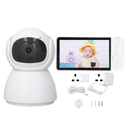 Video Baby Monitor 5.0 in LCD Screen 2.4GHz White 2 Way Voice 100‑240V Night Vision 5000mAh Baby Monitor Camera for Mommy Daddy UK Plug