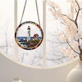 WOHAHA Lighthouse Acrylic Window Hanging Seaside Watchtower Stained Suncatchers for Window Acrylic Panels Bedroom Garden Kitchen Wall Decoration Gifts for Women Mom Grandma Teacher