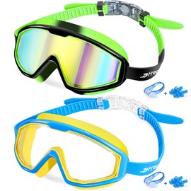 Freela Kids Goggles, Swim Goggles for Kids 3-15, Kids Toddler Goggles for Boys Girls Pool Beach Child Swimming Goggles With UV Protection, Anti-Fog, Anti-Glare, black, green & Blue