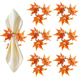 Thanksgiving Day Napkin Rings Fall Maple Leaf Napkin Holders Autumn Artificial Maple Leaf Table Decorations for Harvest Gathering Birthday Party Dinner Table Accessories, 6 Pcs