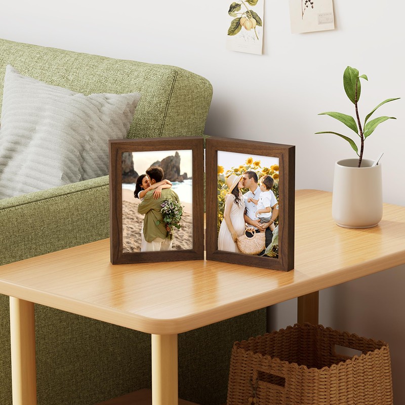 decorUhome Double 5x7 Picture Frame Vertical, Engineered Wood Bifold Photo