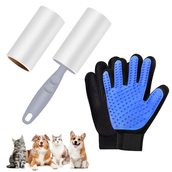 flintronic Fellpflege-Handschuh Katze mit 120 Blätter Extra Klebrig Fusselrolle für