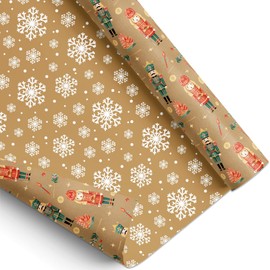 ZINTBIAL Nutcracker Reversible Christmas Wrapping Paper - Holiday Gift Wrap with Snowflake on Back - Perfect for Birthday, Xmas - 17.5 in x 33 ft (48 sq. ft)