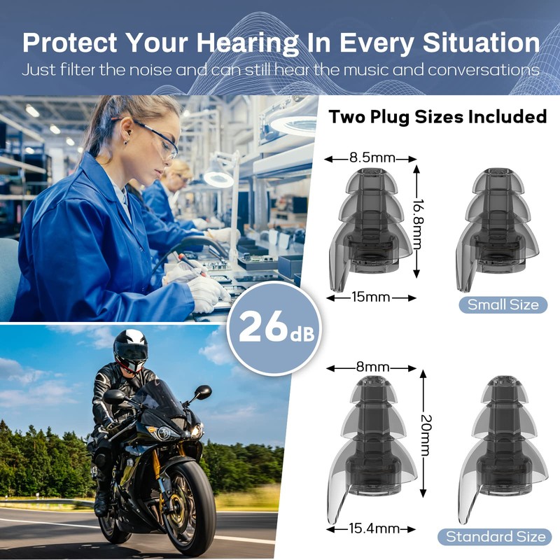 Hearprotek Noise Reduction Earplugs, 2 Pairs Reusable High Fidelity Concert