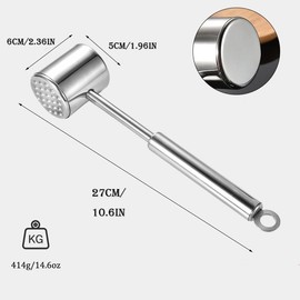 Fleymu Stainless Steel Meat Tenderiser 22 cm, Double-Sided Stainless Steel Meat Tenderiser Premium Cutlet Tenderiser Hammer for Kitchen, Dishwasher Safe, Steak Tenderiser, for Cutlets Chops, Steaks