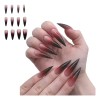 24 Pcs Postizas Largas Punta Afilada Degradado Negro Y Rojo