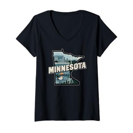 Womens Retro USA Vintage American Graphic US State Minnesota V-Neck T-Shirt